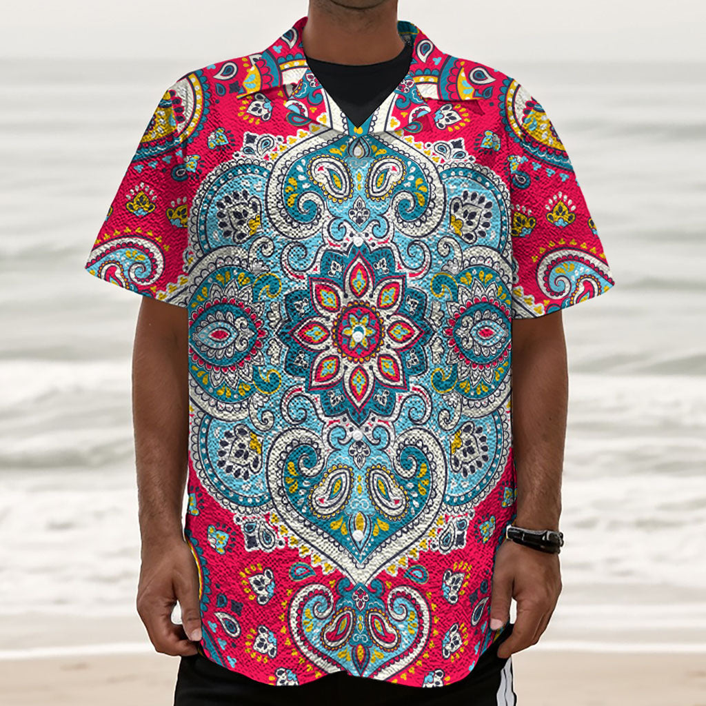 Floral Paisley Mandala Print Textured Short Sleeve Shirt