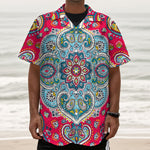 Floral Paisley Mandala Print Textured Short Sleeve Shirt