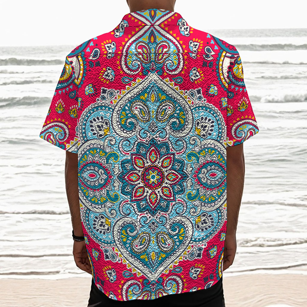 Floral Paisley Mandala Print Textured Short Sleeve Shirt