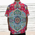 Floral Paisley Mandala Print Textured Short Sleeve Shirt