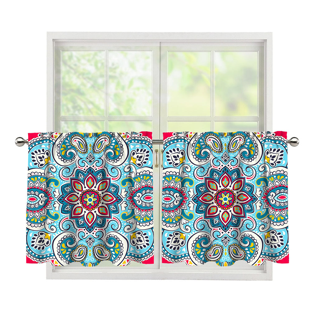 Floral Paisley Mandala Print Tier Curtains