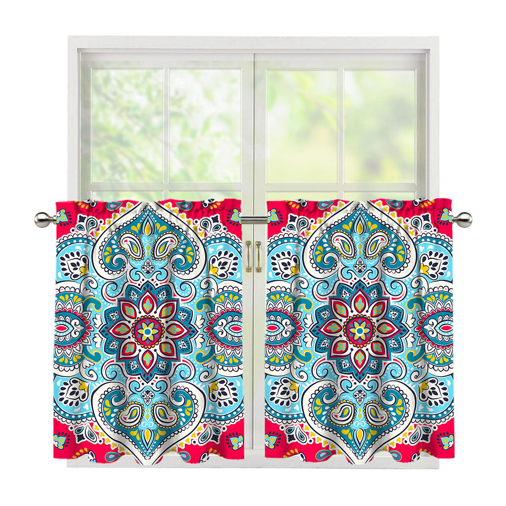 Floral Paisley Mandala Print Tier Curtains