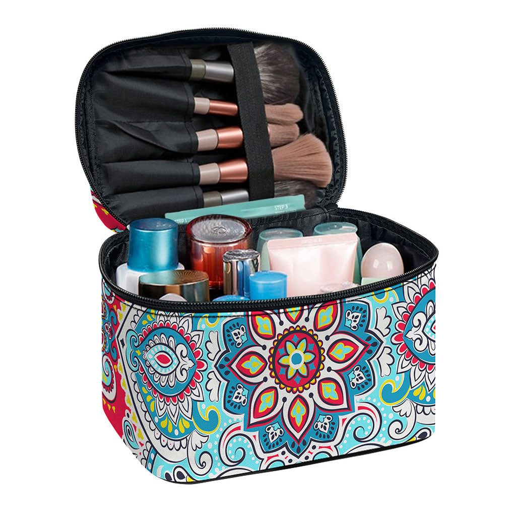 Floral Paisley Mandala Print Travel Makeup Bag