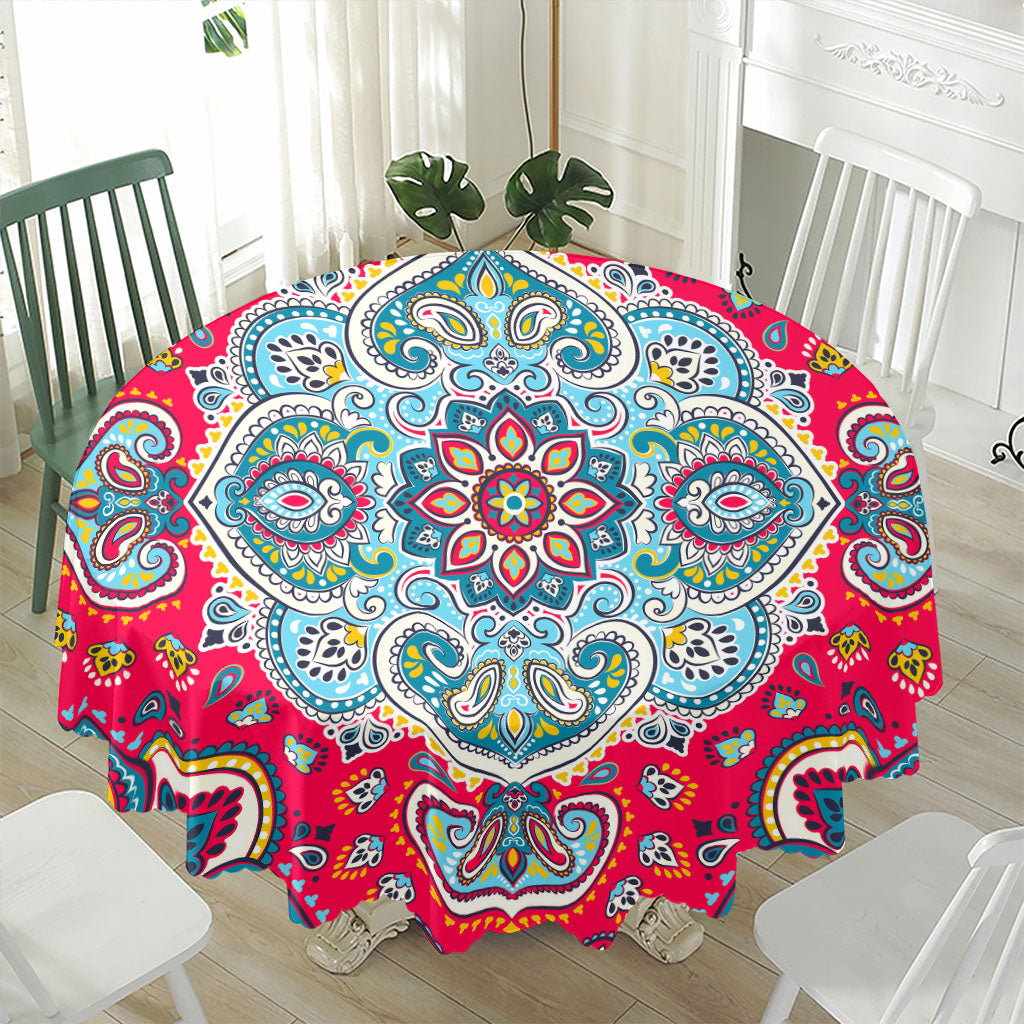 Floral Paisley Mandala Print Waterproof Round Tablecloth