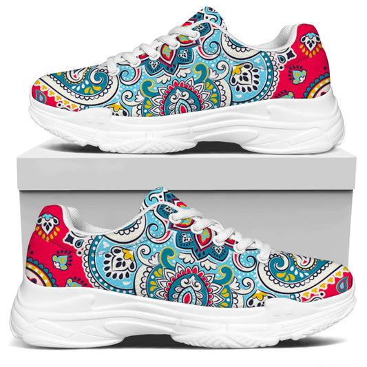 Floral Paisley Mandala Print White Chunky Shoes