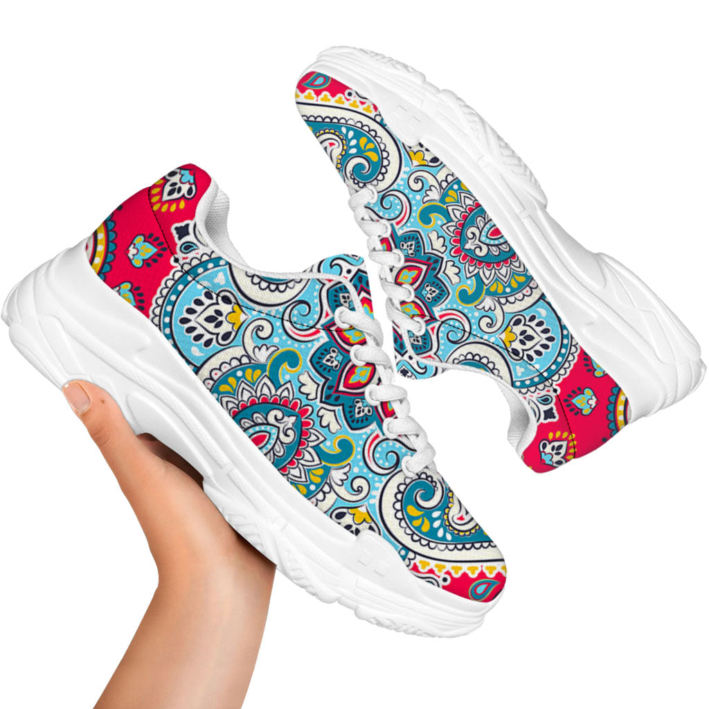 Floral Paisley Mandala Print White Chunky Shoes