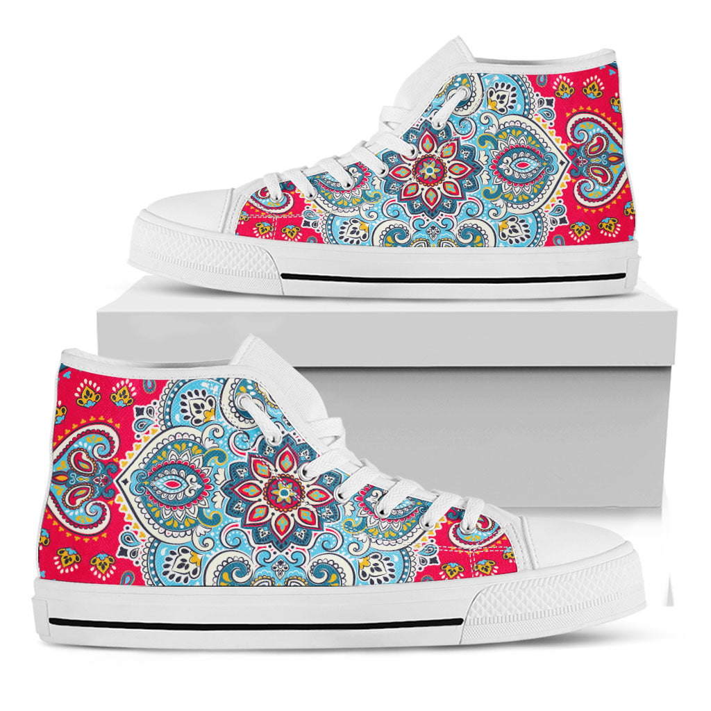 Floral Paisley Mandala Print White High Top Sneakers