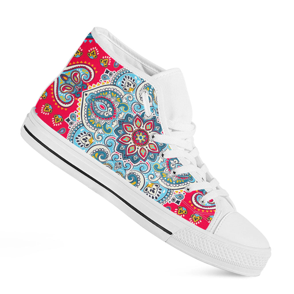 Floral Paisley Mandala Print White High Top Sneakers