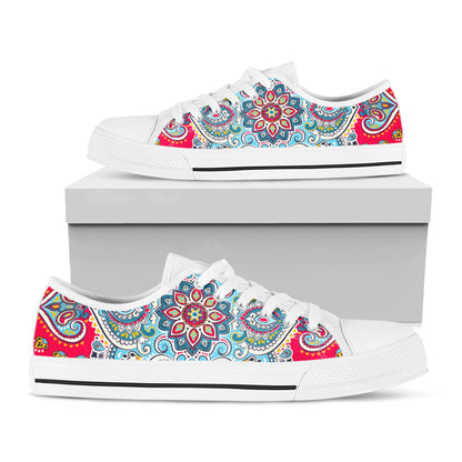 Floral Paisley Mandala Print White Low Top Sneakers