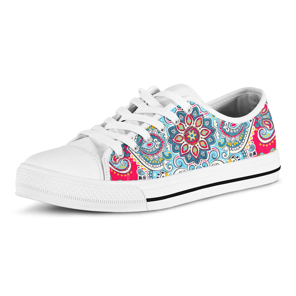 Floral Paisley Mandala Print White Low Top Sneakers
