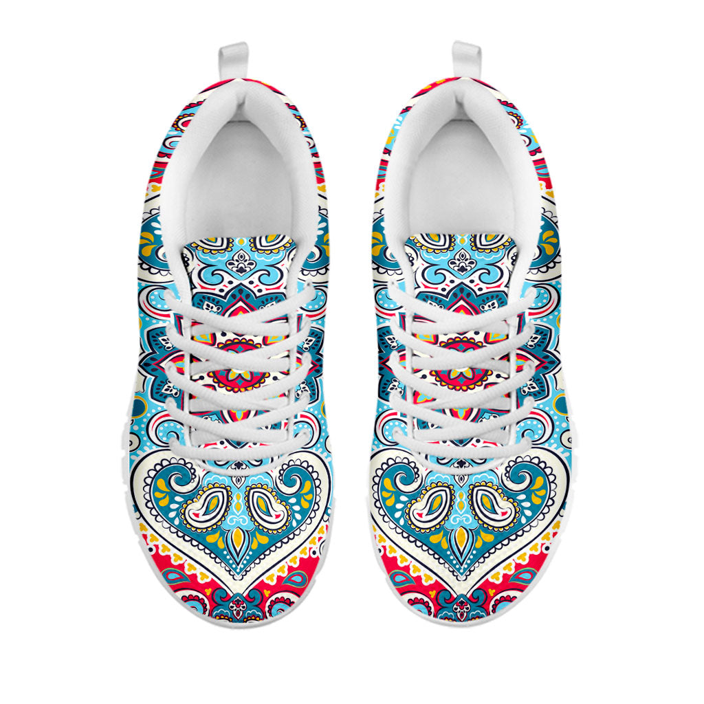 Floral Paisley Mandala Print White Running Shoes