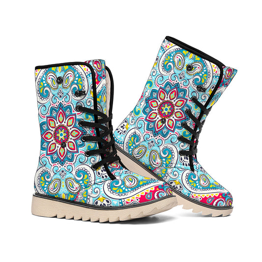 Floral Paisley Mandala Print Winter Boots