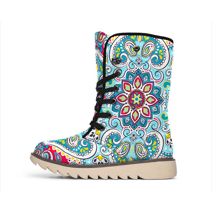 Floral Paisley Mandala Print Winter Boots