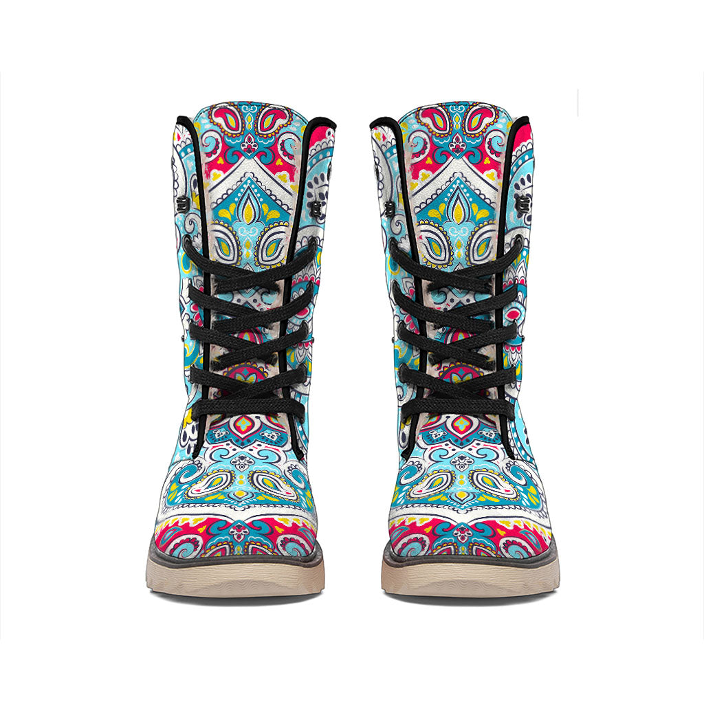 Floral Paisley Mandala Print Winter Boots