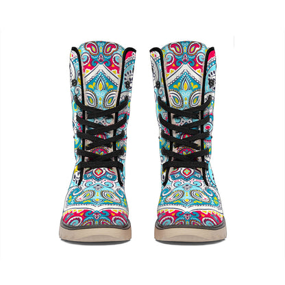 Floral Paisley Mandala Print Winter Boots