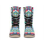 Floral Paisley Mandala Print Winter Boots