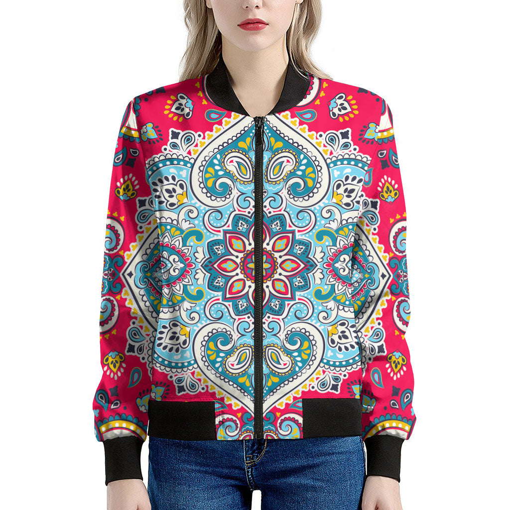 Floral Paisley Mandala Print Women's Bomber Jacket