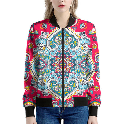 Floral Paisley Mandala Print Women's Bomber Jacket