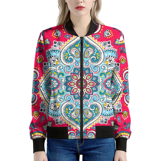 Floral Paisley Mandala Print Women's Bomber Jacket