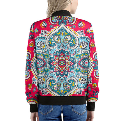 Floral Paisley Mandala Print Women's Bomber Jacket