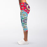 Floral Paisley Mandala Print Women's Capri Leggings