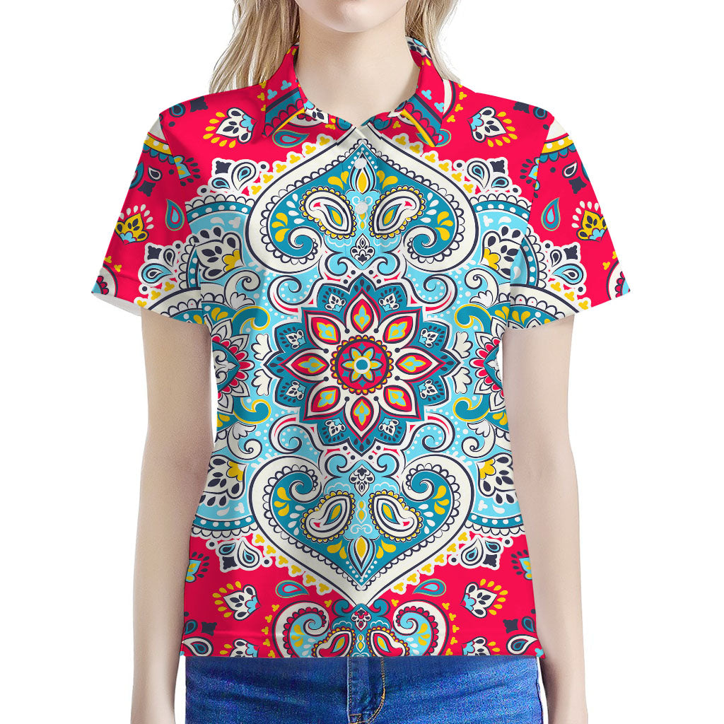 Floral Paisley Mandala Print Women's Polo Shirt