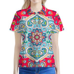 Floral Paisley Mandala Print Women's Polo Shirt