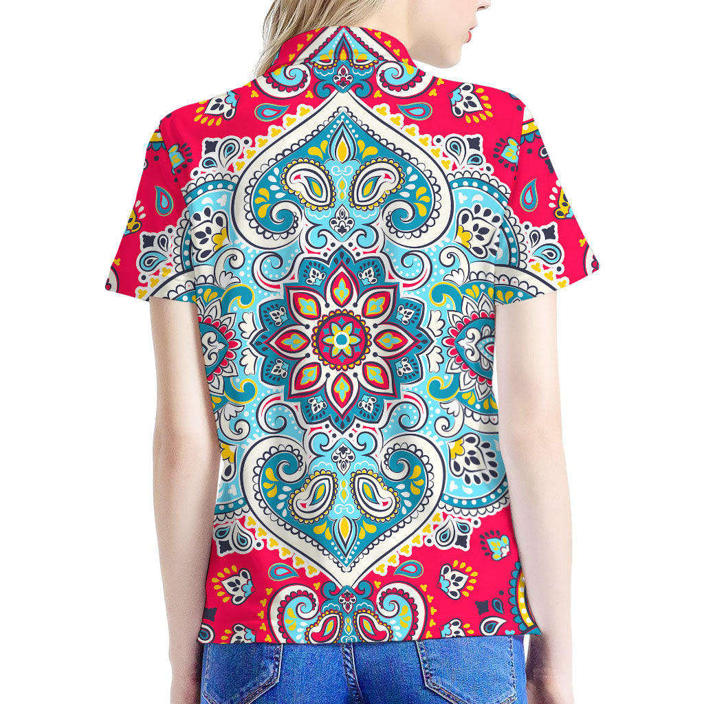 Floral Paisley Mandala Print Women's Polo Shirt