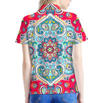 Floral Paisley Mandala Print Women's Polo Shirt