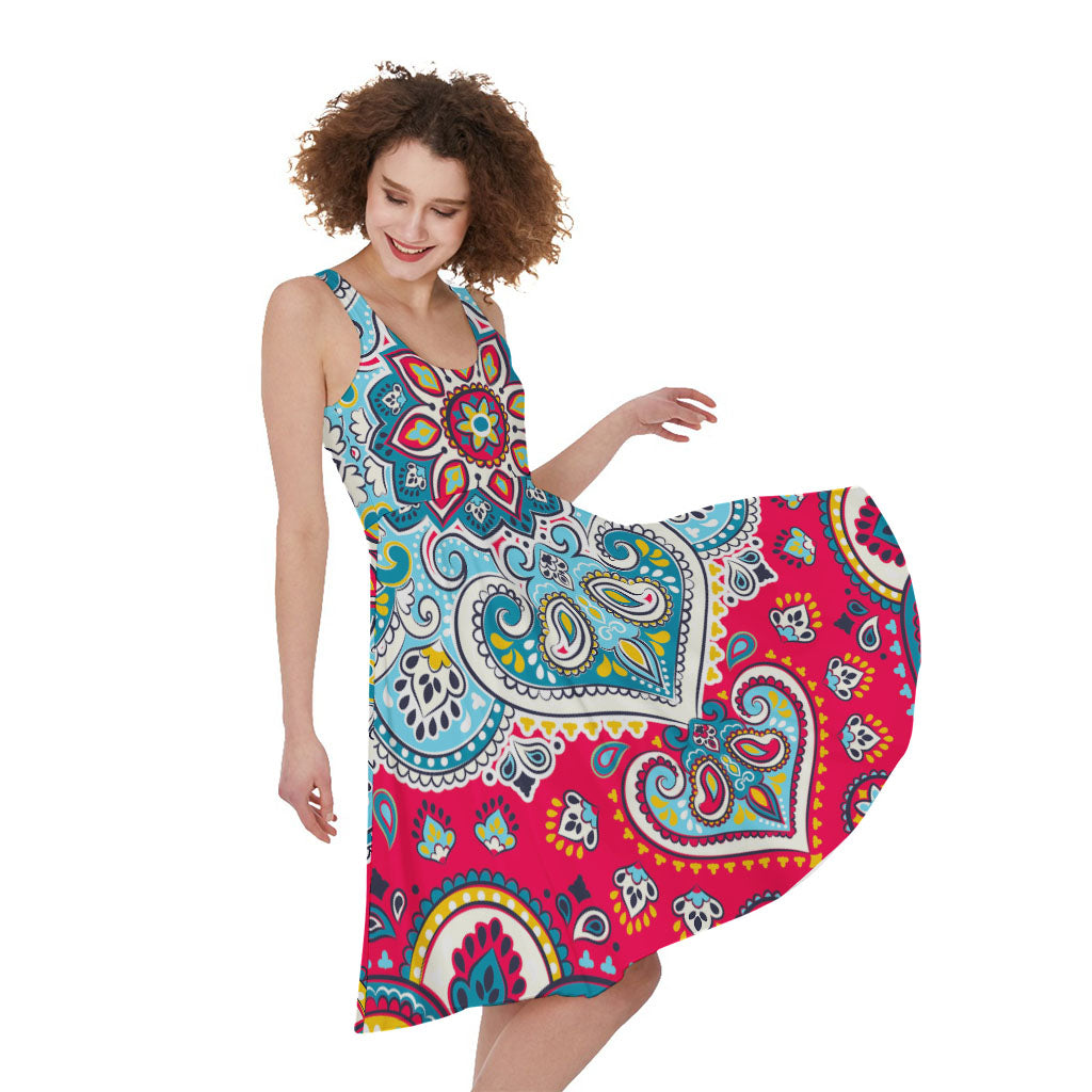 Floral Paisley Mandala Print Women's Sleeveless Dress