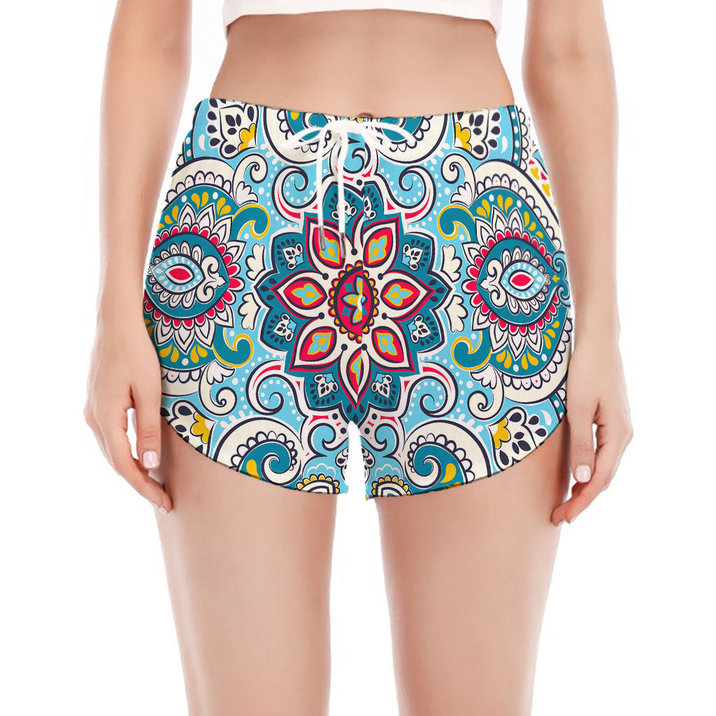 Floral Paisley Mandala Print Women's Split Running Shorts