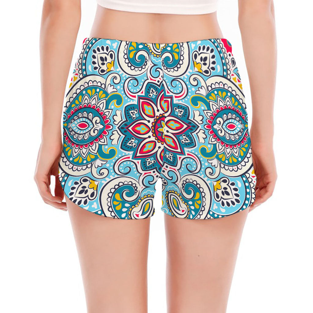 Floral Paisley Mandala Print Women's Split Running Shorts