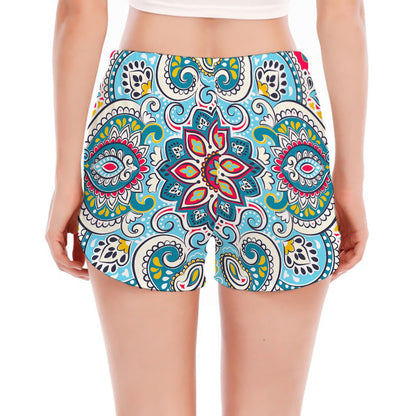 Floral Paisley Mandala Print Women's Split Running Shorts