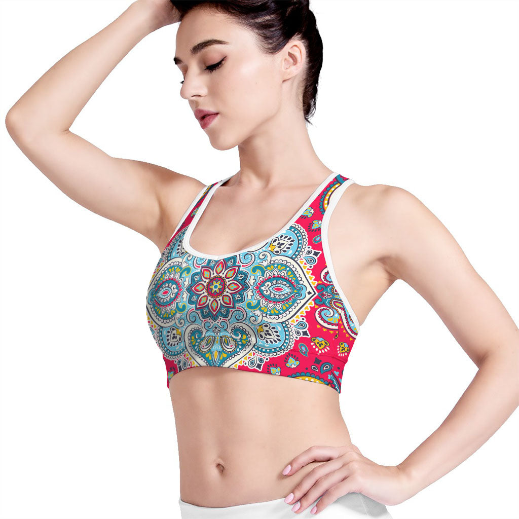 Floral Paisley Mandala Print Women's Sports Bra