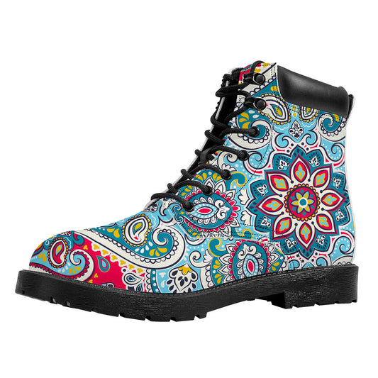 Floral Paisley Mandala Print Work Boots