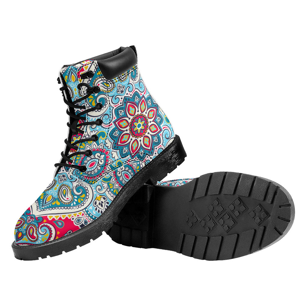 Floral Paisley Mandala Print Work Boots
