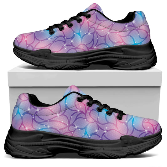 Floral Sparkle Print Black Chunky Shoes
