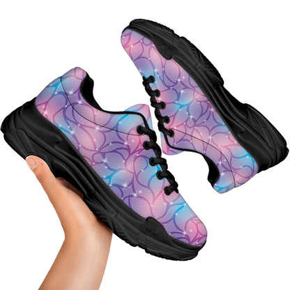 Floral Sparkle Print Black Chunky Shoes