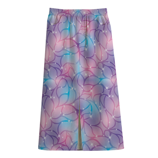 Floral Sparkle Print Cotton Front Slit Maxi Skirt