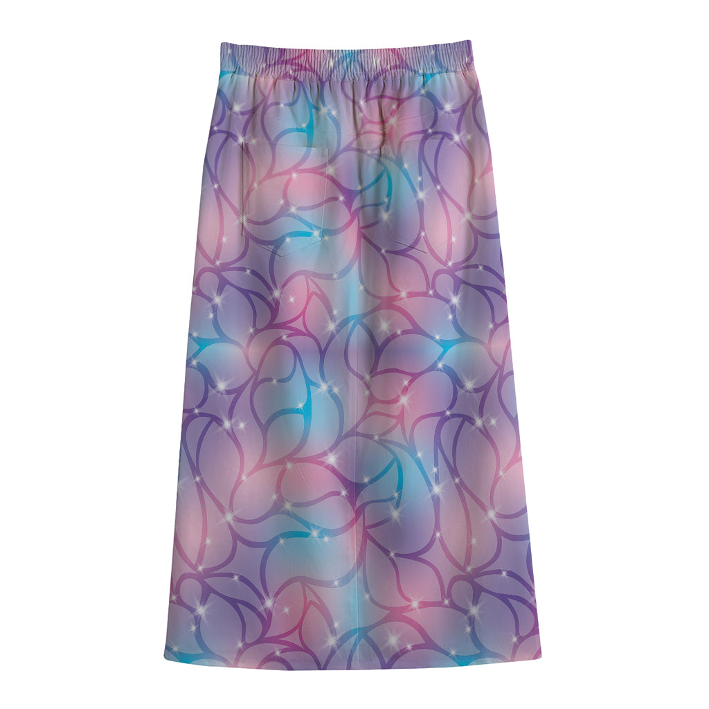 Floral Sparkle Print Cotton Front Slit Maxi Skirt