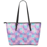 Floral Sparkle Print Leather Tote Bag