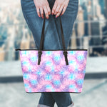 Floral Sparkle Print Leather Tote Bag