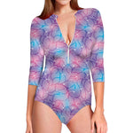 Floral Sparkle Print Long Sleeve Swimsuit