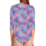 Floral Sparkle Print Long Sleeve Swimsuit