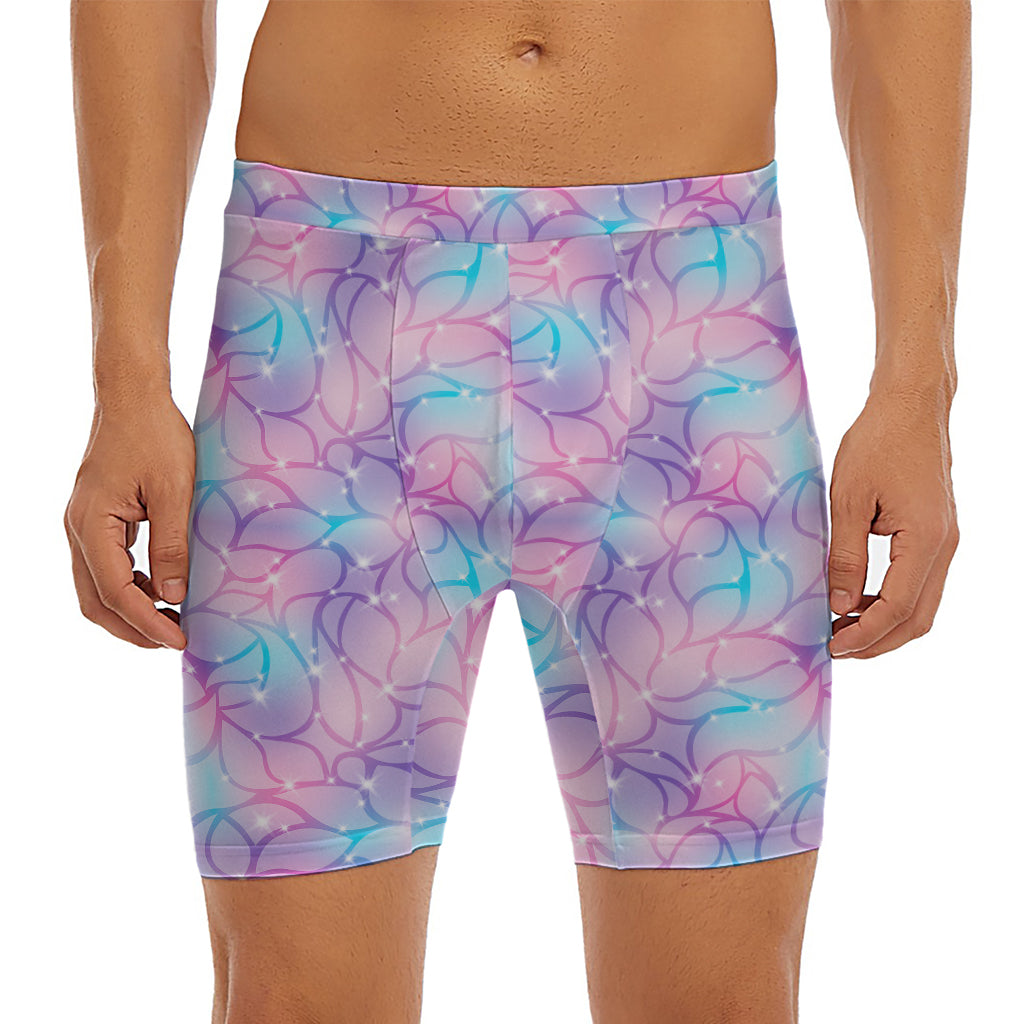 Floral Sparkle Print Men's Long Boxer Briefs