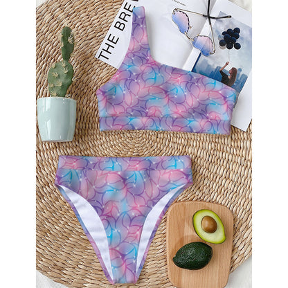 Floral Sparkle Print One Shoulder Bikini Top
