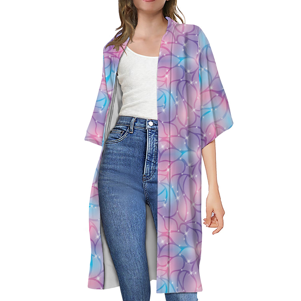 Floral Sparkle Print Open Front Beach Cover Up