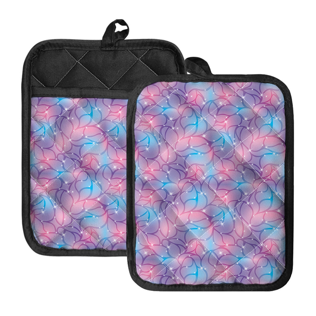 Floral Sparkle Print Pot Holders With Pocket