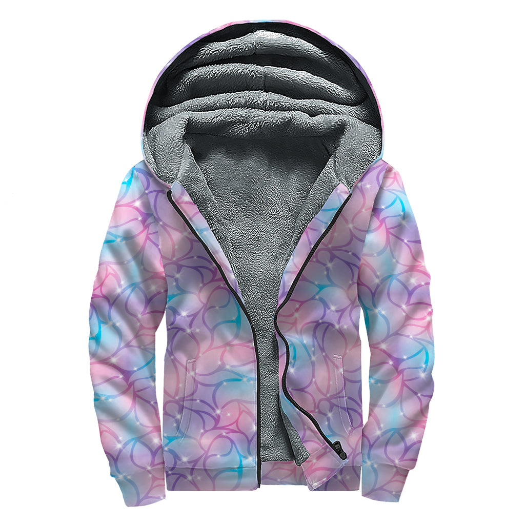 Floral Sparkle Print Sherpa Lined Zip Up Hoodie