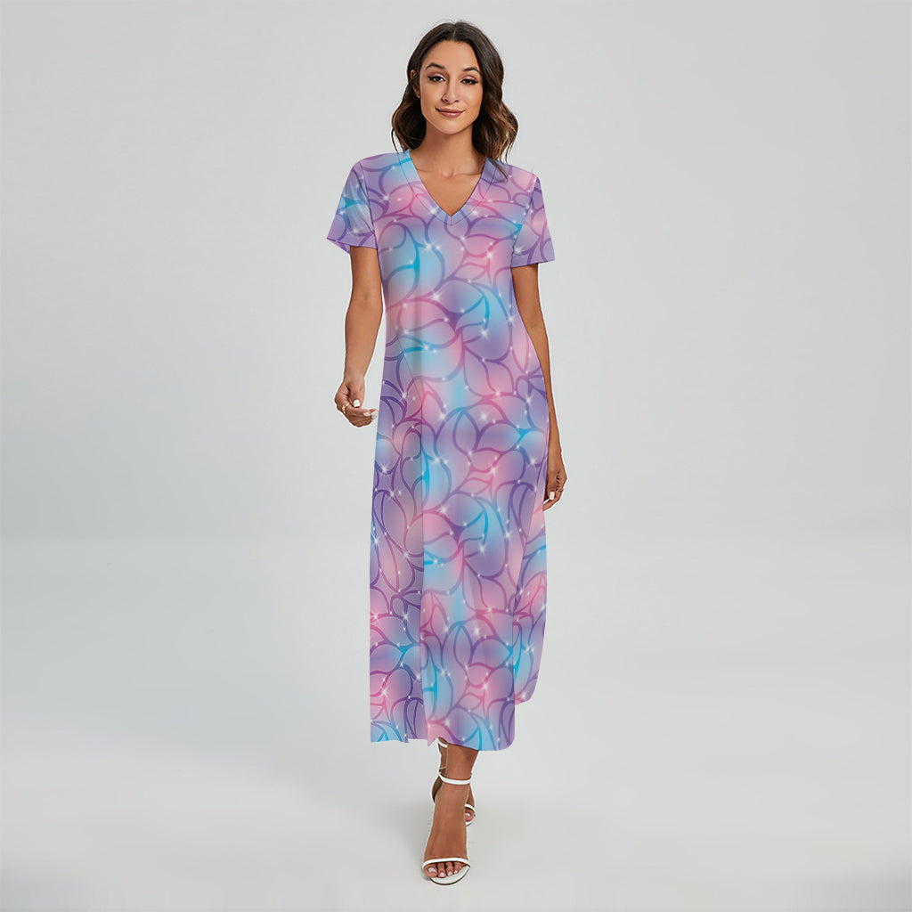 Floral Sparkle Print Short Sleeve Maxi Dress